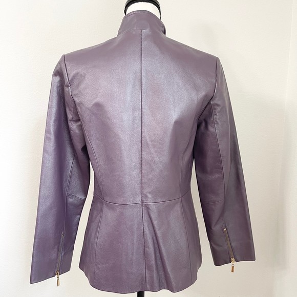 TERRY LEWIS CLASSIC Purple Leather Jacket Biker Outdoor Classic Size XS - Picture 2 of 9